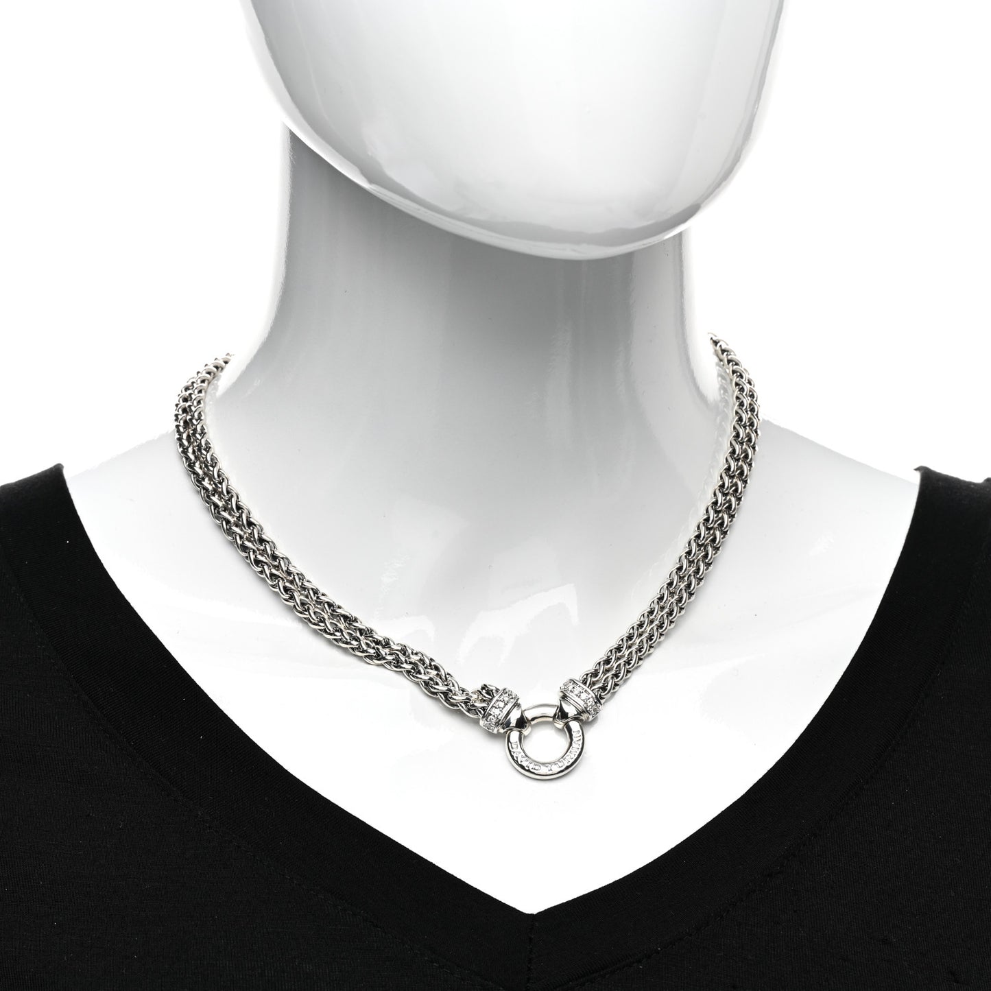 Sterling Silver Diamond 18mm Double Wheat Chain Necklace
