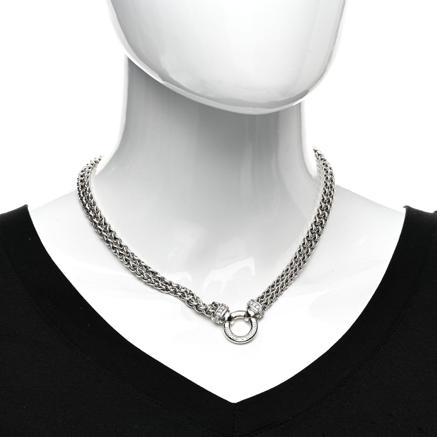 David Yurman Sterling Silver Diamond 18mm Double Wheat Chain Necklace 2 of 4