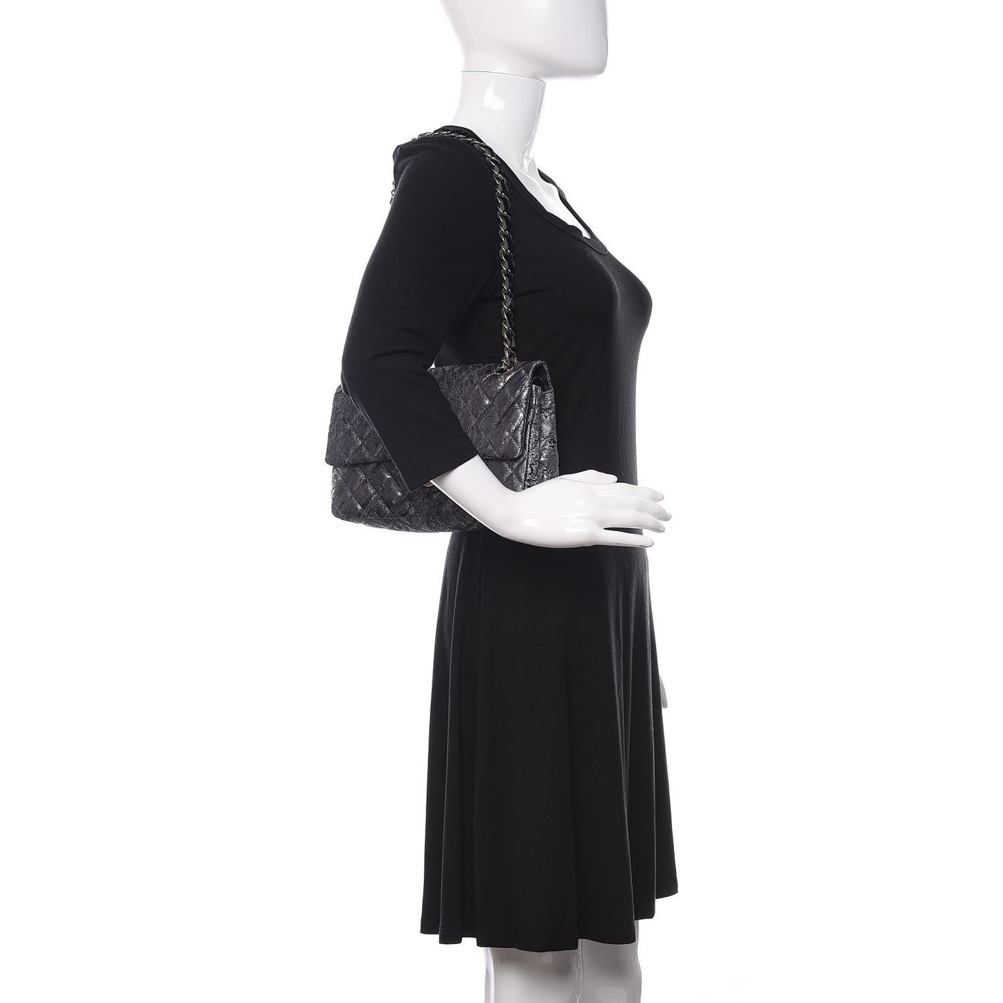 Metallic Brocade Quilted Medium Double Flap Dark Grey