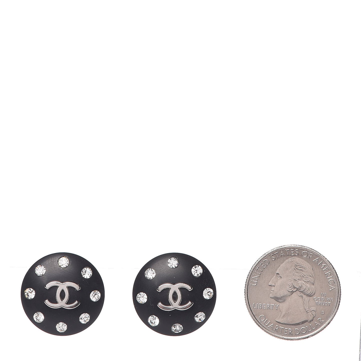 CC Crystal Studded Clip On Earrings Black Silver