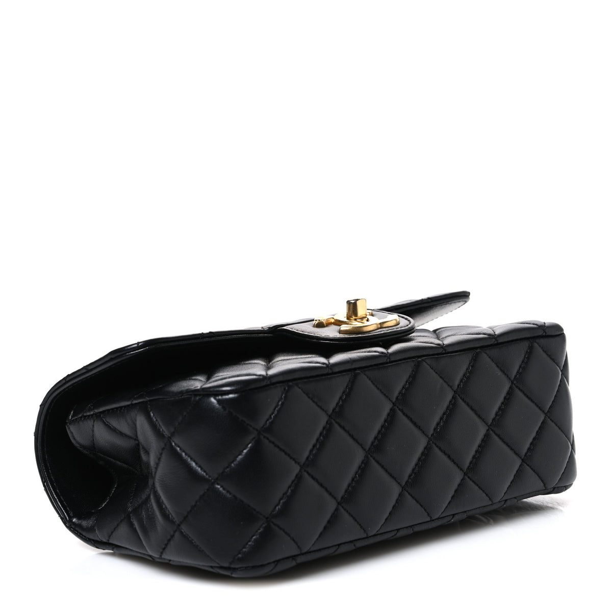Lambskin Quilted Mini Chain Top Handle Rectangular Flap Black