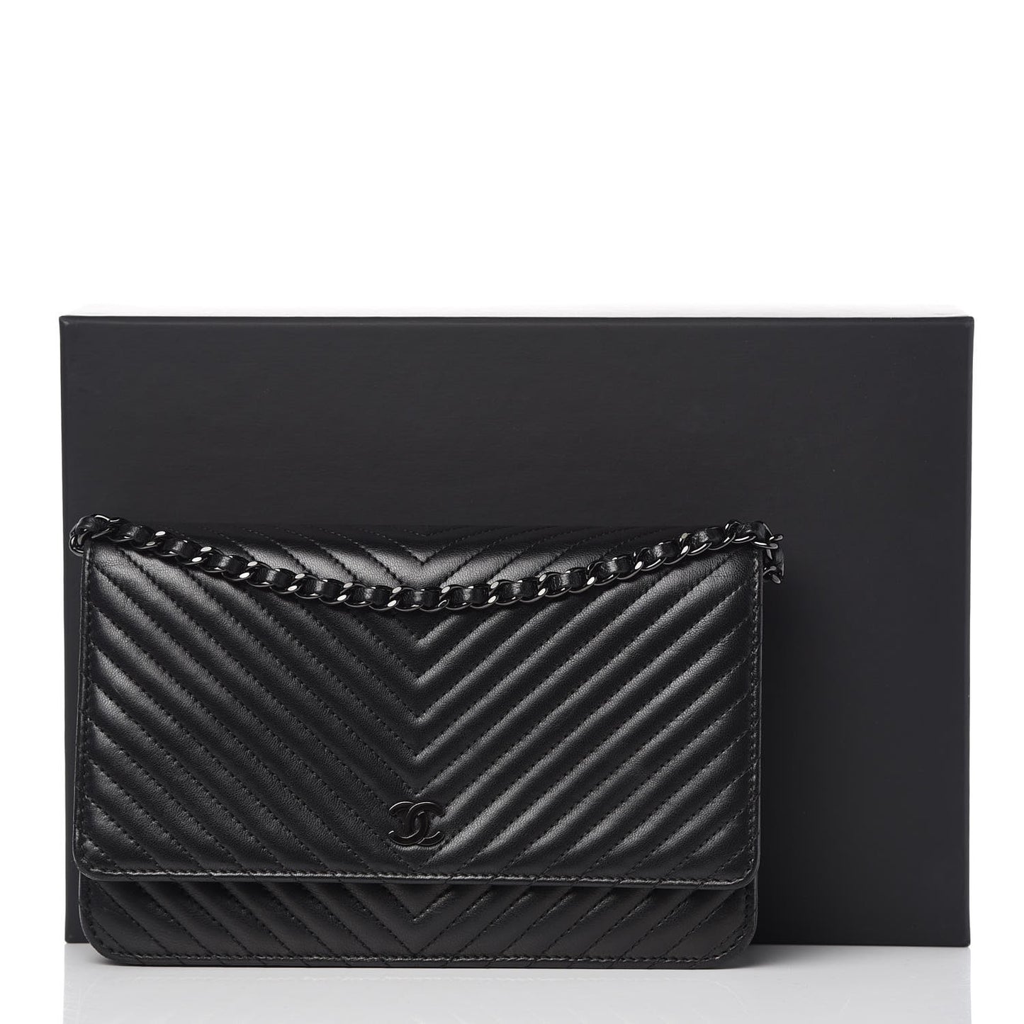 Lambskin Chevron Quilted Wallet On Chain WOC So Black