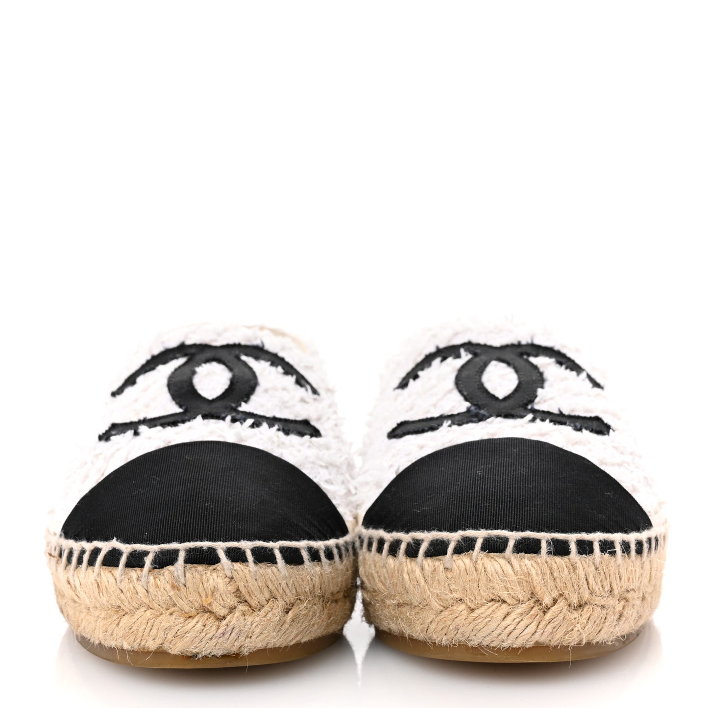Tweed Grosgrain CC Espadrilles 38 White Black