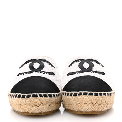 Chanel Tweed Grosgrain CC Espadrilles 38 White Black 3 of 10