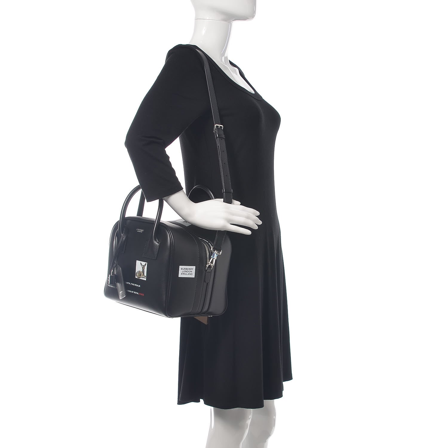 Burberry Smooth Calfskin Montage Print Small Cube Bowling Bag Black 2 of 11