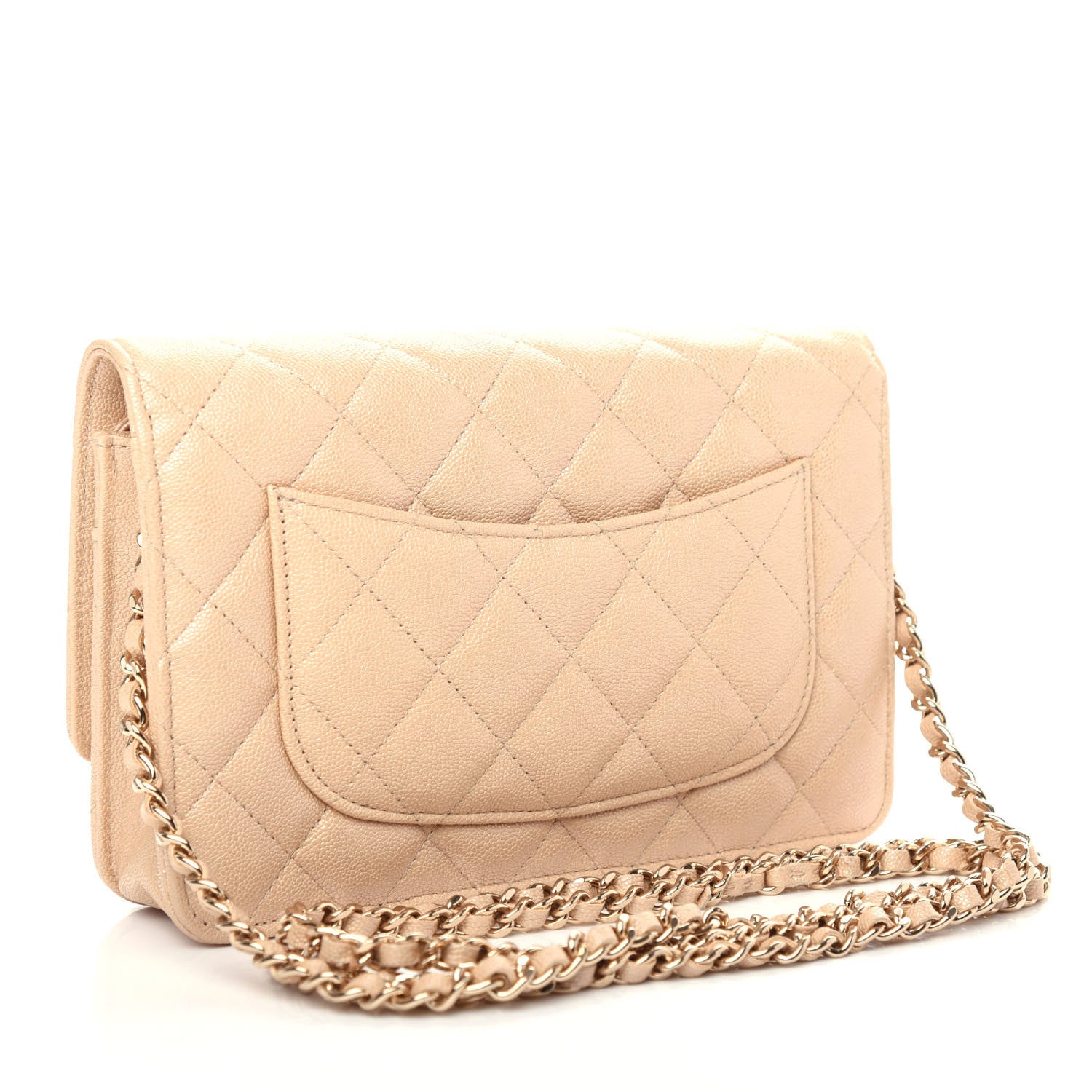 Chanel Iridescent Caviar Quilted Wallet On Chain WOC Beige 3 of 11