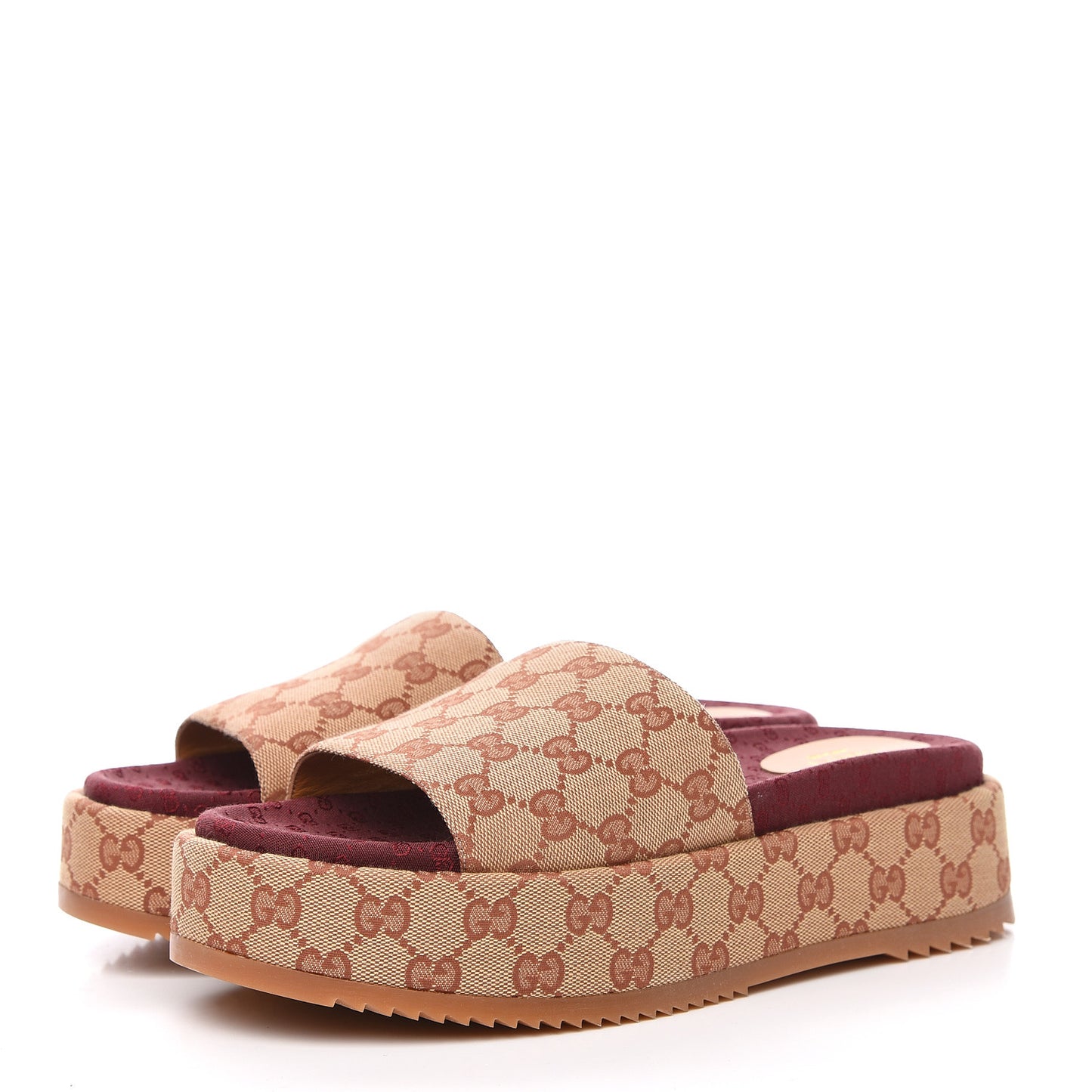 Canvas GG Monogram Angelina Platform Slide Sandals 41.5 Beige Ruggine