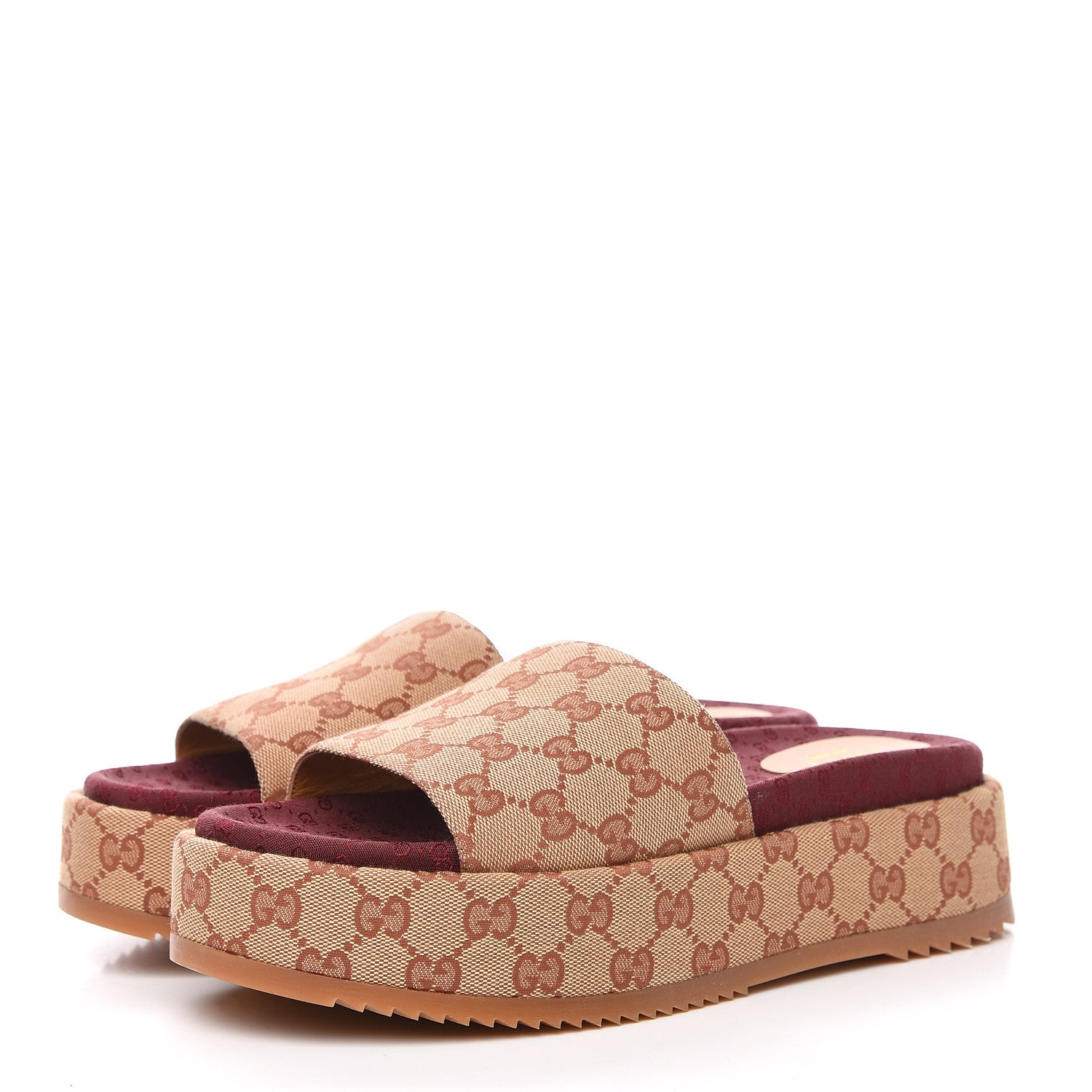 Gucci Canvas GG Monogram Angelina Platform Slide Sandals 41.5 Beige Ruggine 3 of 9