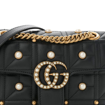 Gucci Calfskin Matelasse Studded Mini Pearly GG Marmont Shoulder Bag Black 8 of 12