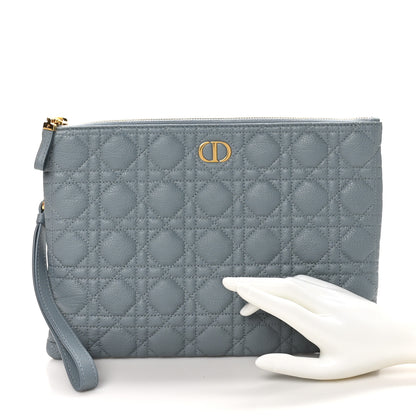 Christian Dior Supple Calfskin Cannage Large Caro Daily Pouch Cloud Blue 2 of 8