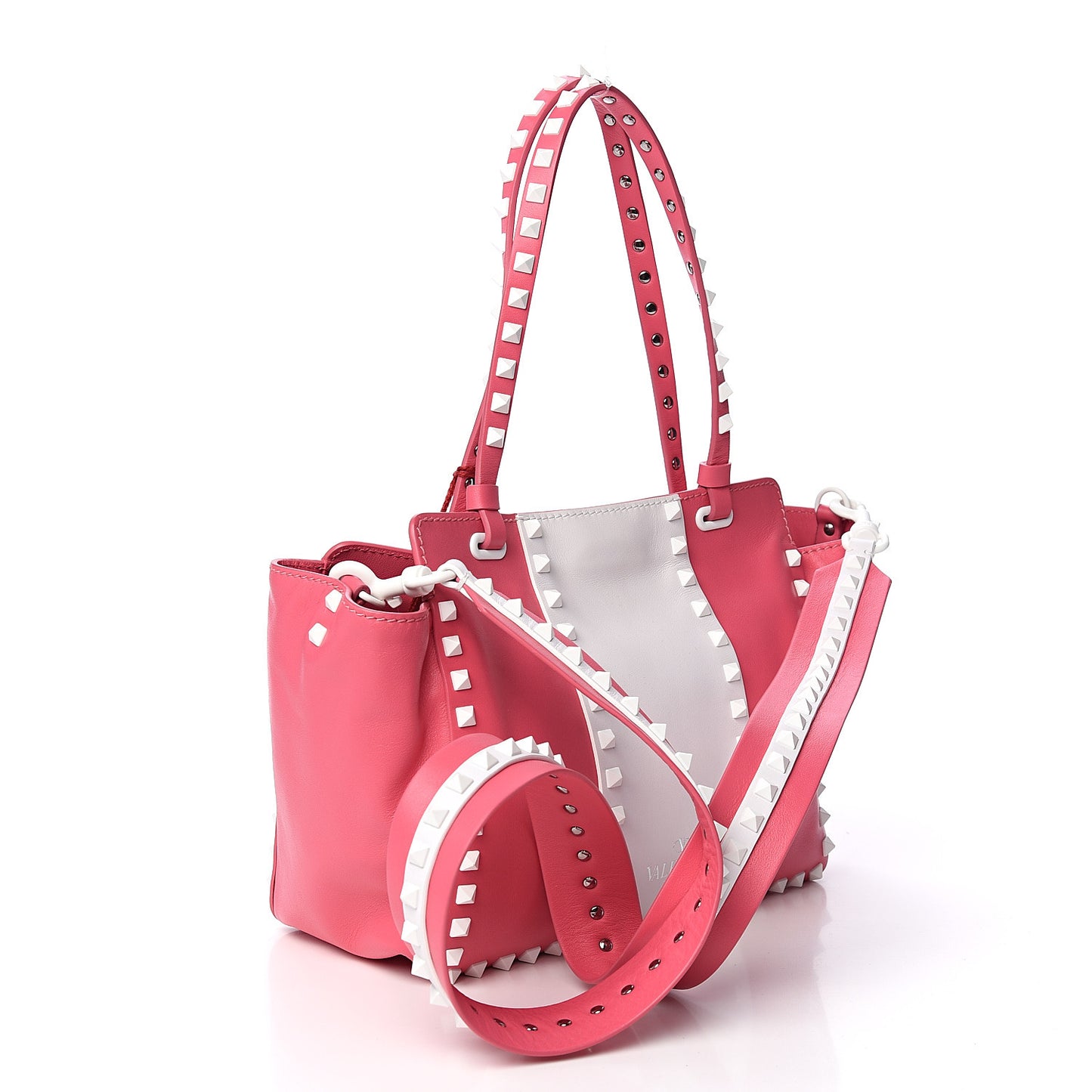 Vitello Colorblock Small Free Rockstud Tote Shadow Pink Optic White