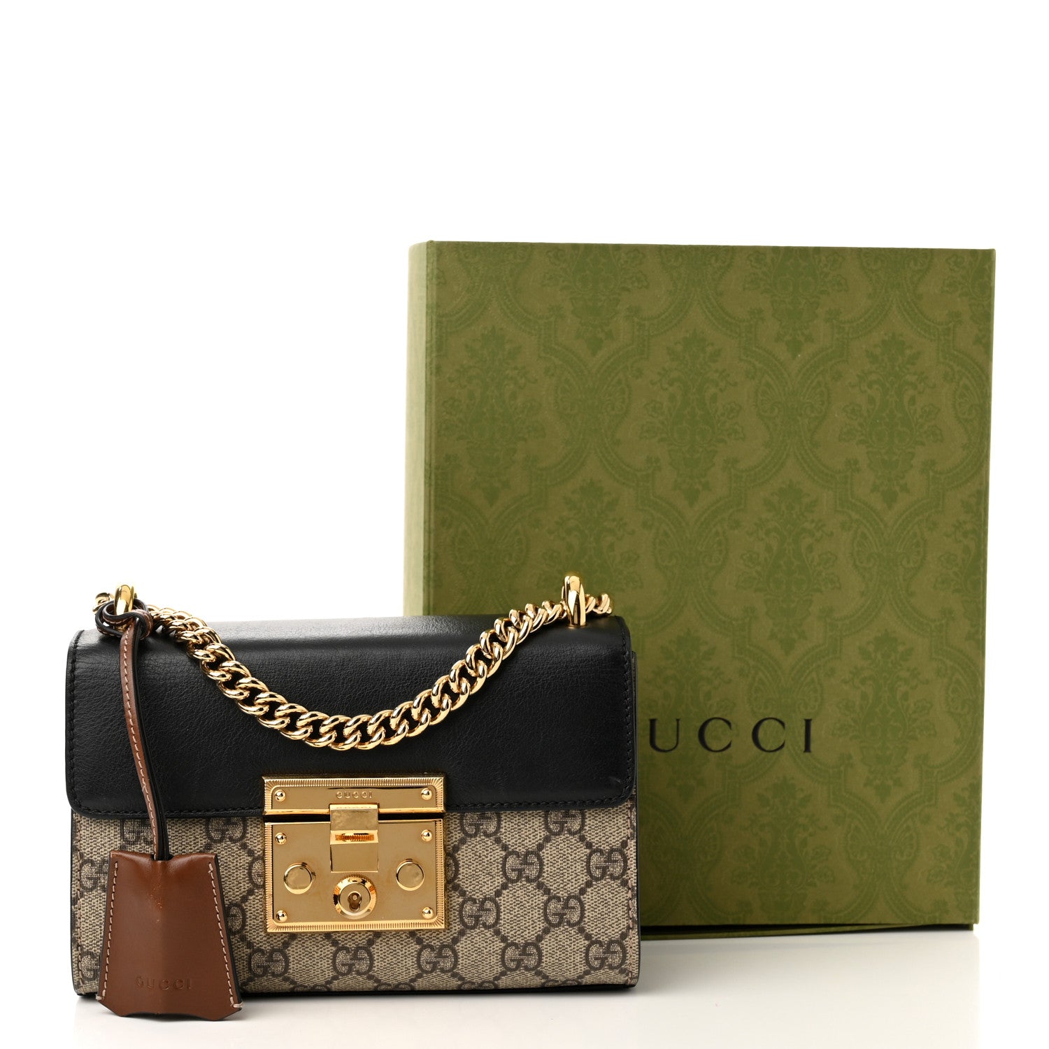 Gucci GG Supreme Monogram Calfskin Small Padlock Shoulder Bag Beige Black Cuir 11 of 11