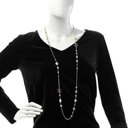 Chanel Metal Resin Pearl Star CC Necklace Gold 2 of 6