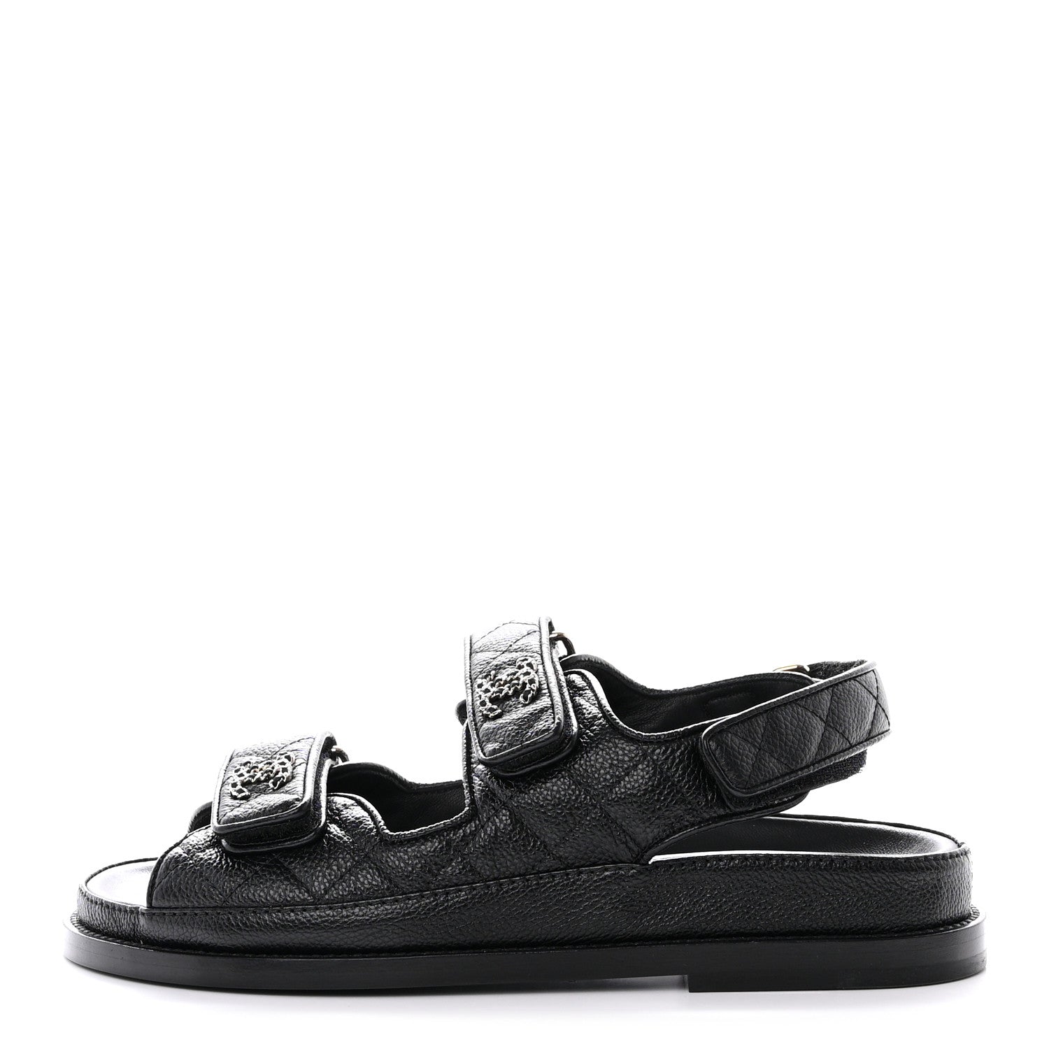 Chanel Grained Calfskin Velcro Dad Sandals 36 Black 1 of 10