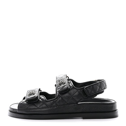Chanel Grained Calfskin Velcro Dad Sandals 36 Black 1 of 10