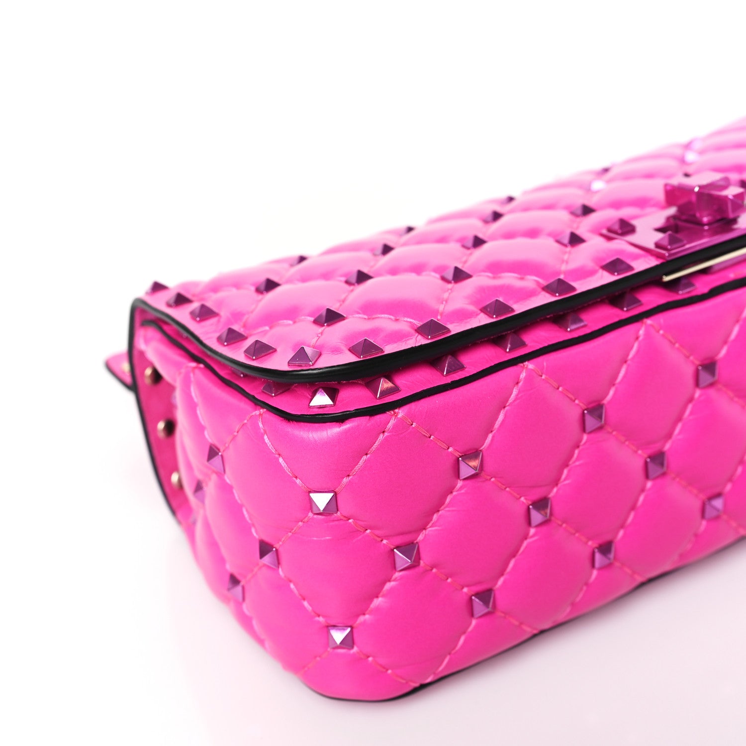 Valentino Garavani Calfskin Lacquer Monochrome Small Rockstud Spike Shoulder Bag Pink PP 7 of 8