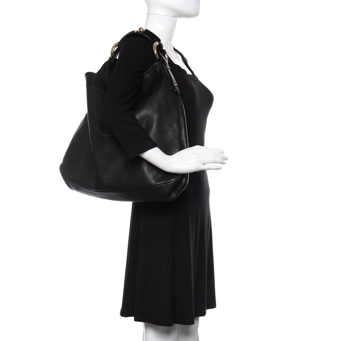 Calfskin Large Horsebit Chain Hobo Black