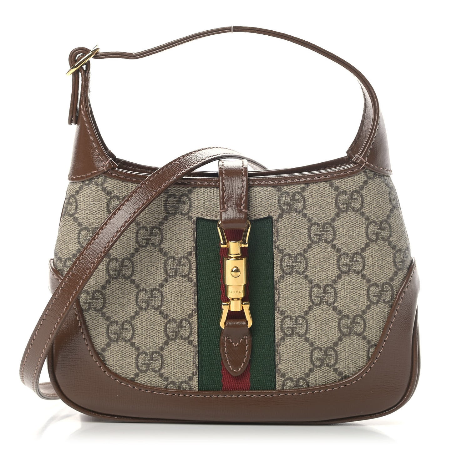 GG Supreme Monogram Azalea Calfskin Web Mini Jackie 1961 Hobo Beige Ebony Brown Sugar