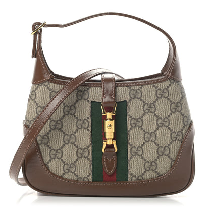 Gucci GG Supreme Monogram Azalea Calfskin Web Mini Jackie 1961 Hobo Beige Ebony Brown Sugar 1 of 6