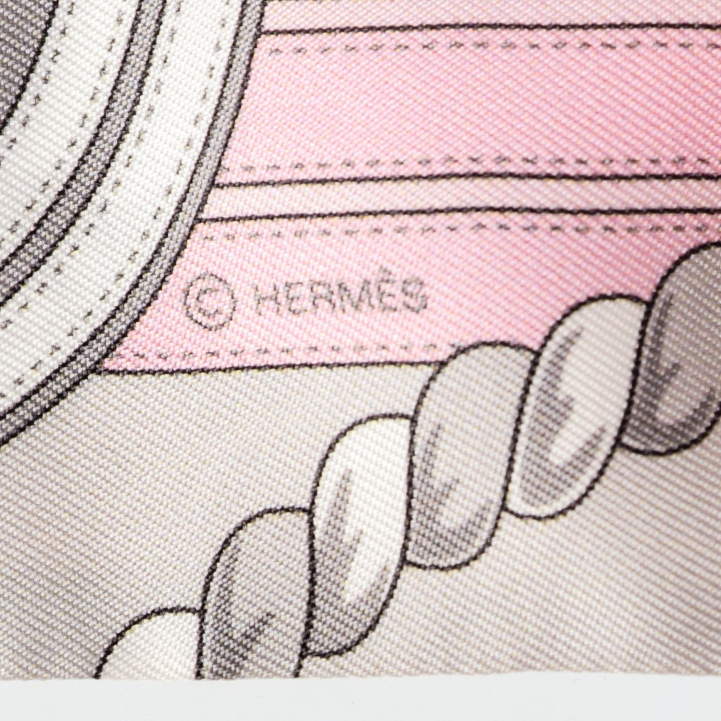 Hermes Silk Grande Tenue Twilly Scarf Rose Pale Gris Perle Blanc 4 of 6