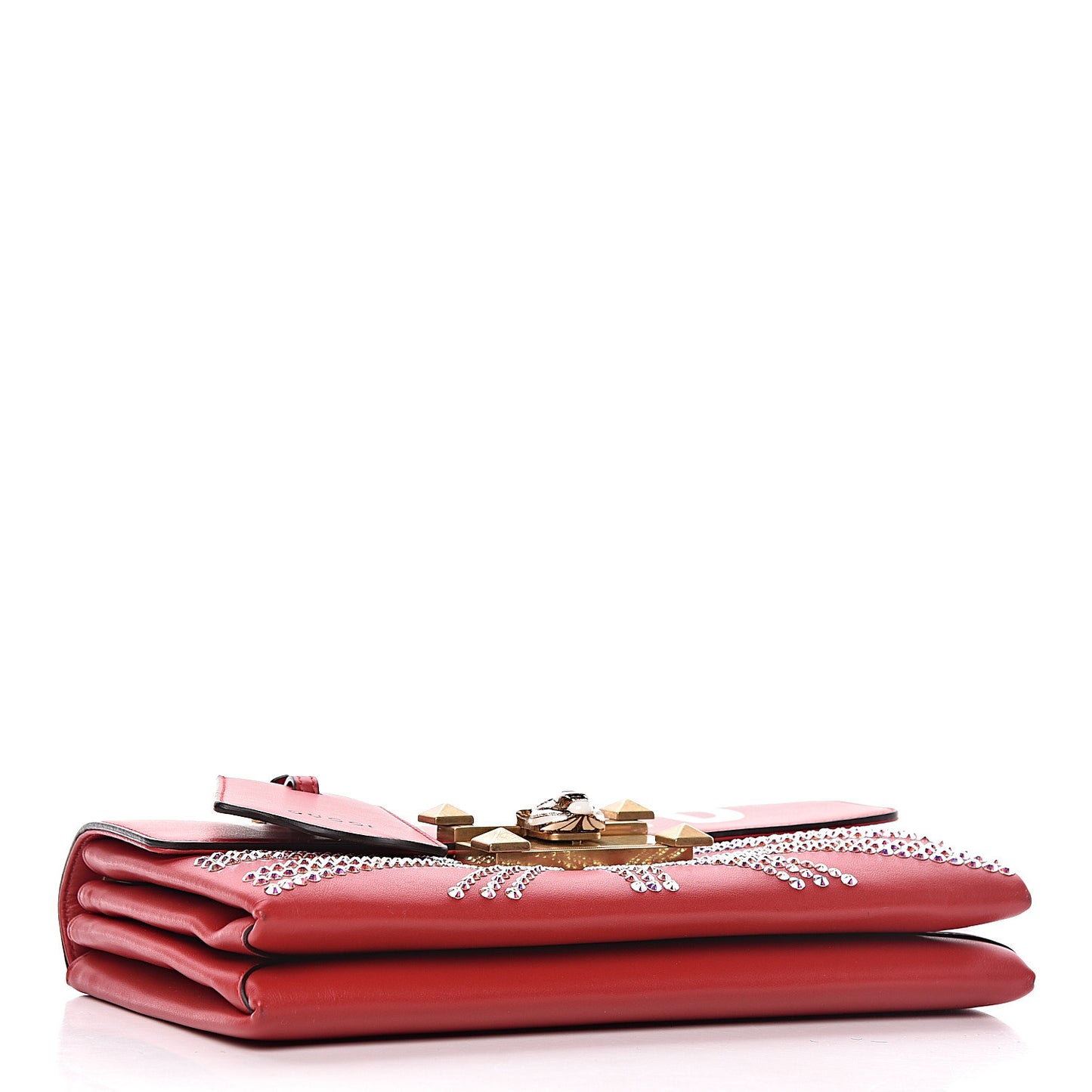 Calfskin Crystal Embellished Loved Shoulder Bag Red