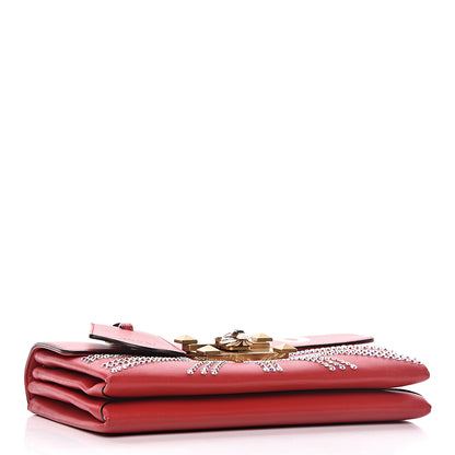 Gucci Calfskin Crystal Embellished Loved Shoulder Bag Red 4 of 11
