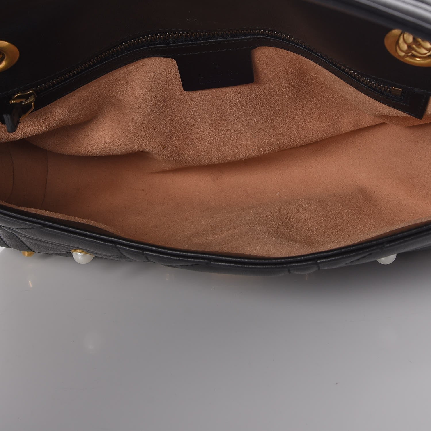 Gucci Calfskin Matelasse Studded Small Pearly GG Marmont Shoulder Bag Black 7 of 7