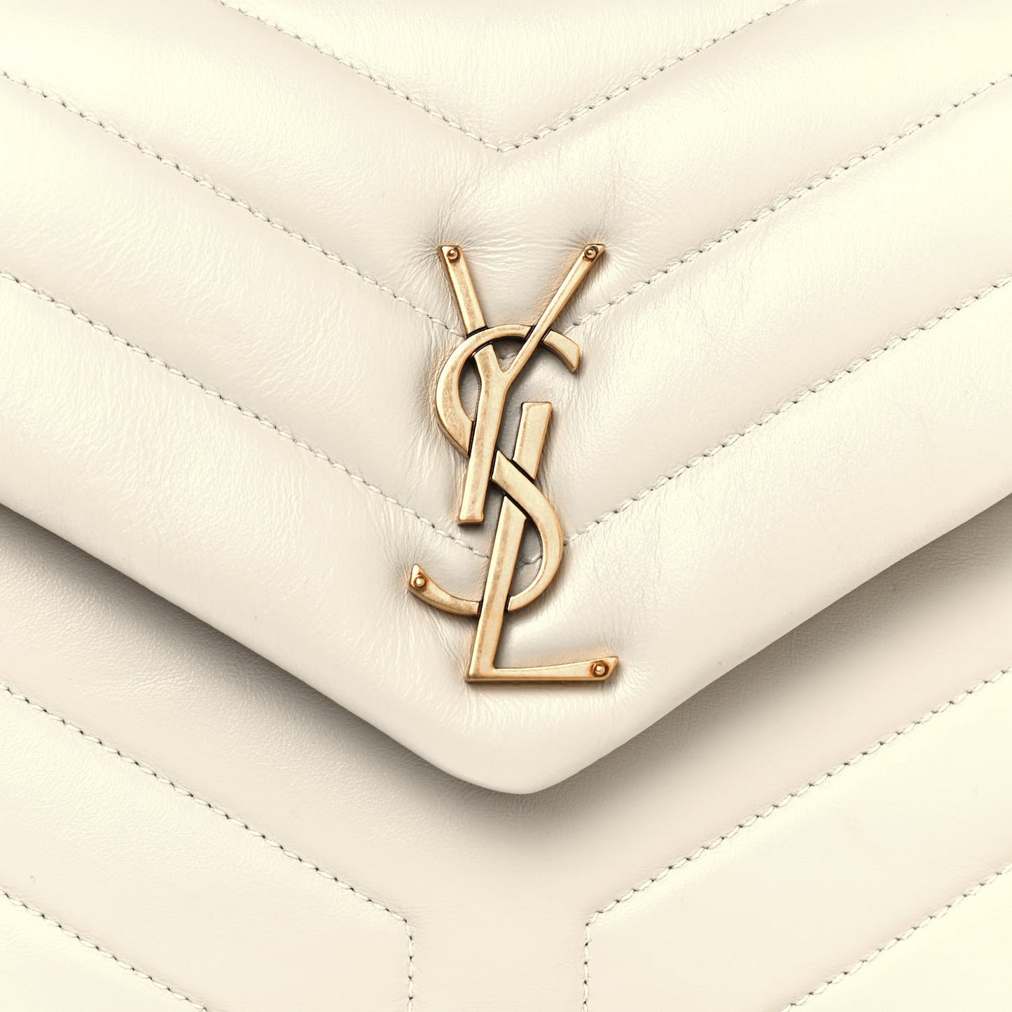 Calfskin Y Quilted Monogram Small Loulou Chain Satchel Ivory