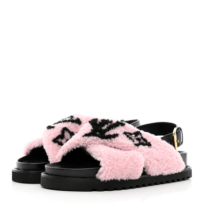 Louis Vuitton Shearling Paseo Sandals 38.5 Pink 3 of 15