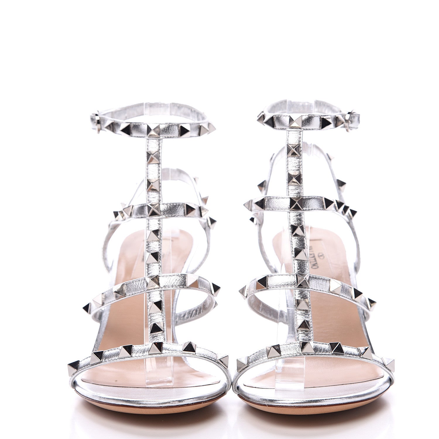 Valentino Garavani Metallic Nappa Rockstud Gladiator 70mm Sandals 38.5 Silver 2 of 10