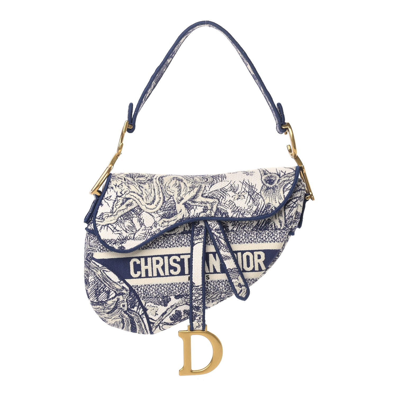 Christian Dior Canvas Embroidered Toile de Jouy Saddle Bag Blue 1 of 16