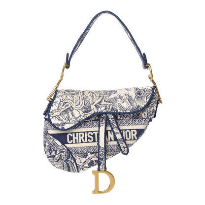 Christian Dior Canvas Embroidered Toile de Jouy Saddle Bag Blue 1 of 16