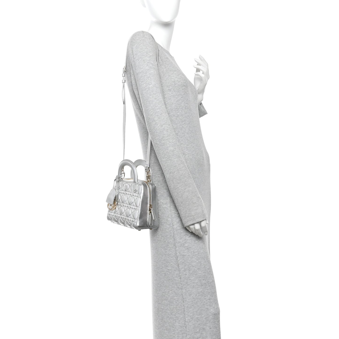Metallic Lambskin Cannage Lily Tote Silver