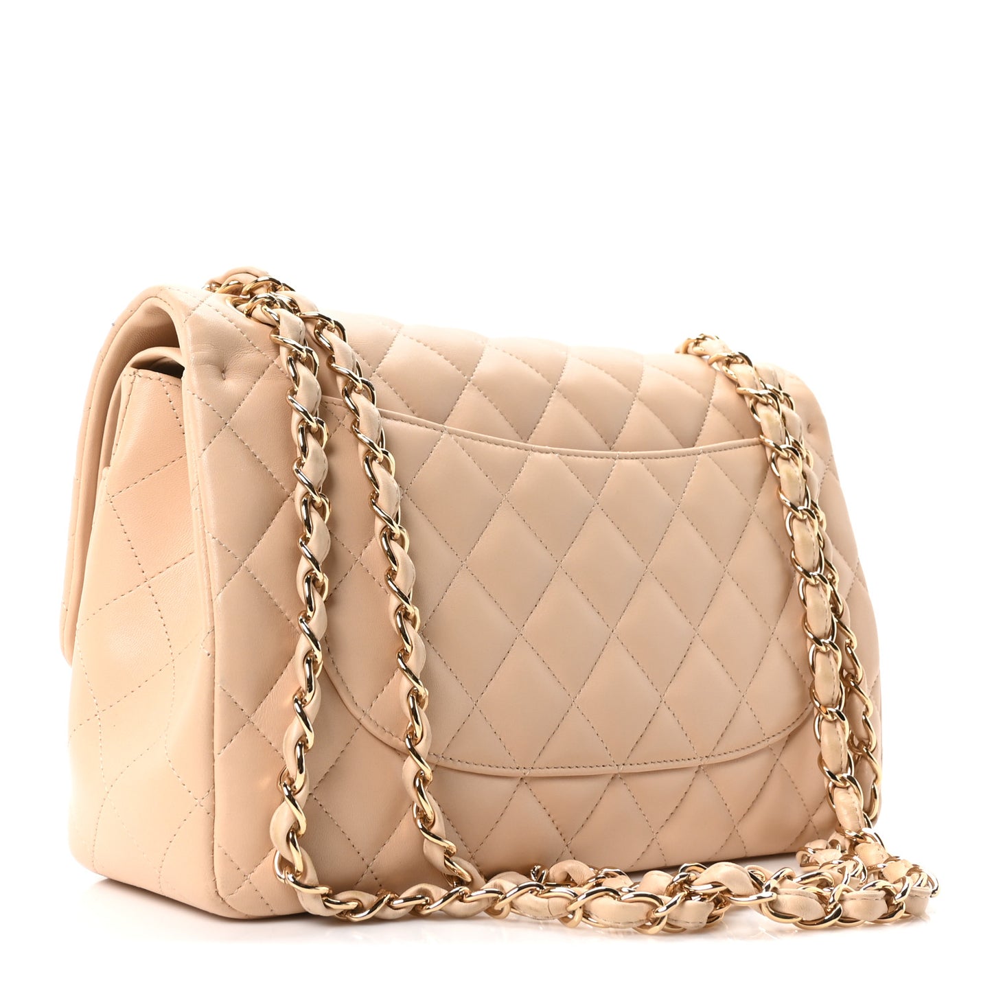 Lambskin Quilted Jumbo Double Flap Beige