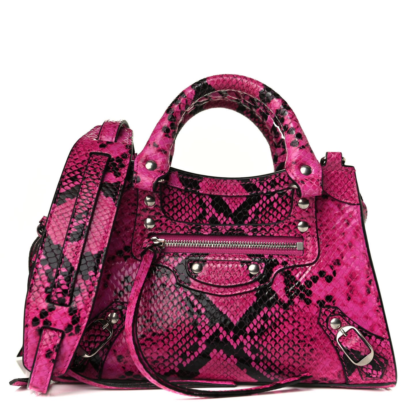 Calfskin Python Effect Neo Classic Silver Hardware Mini City Fuchsia Black