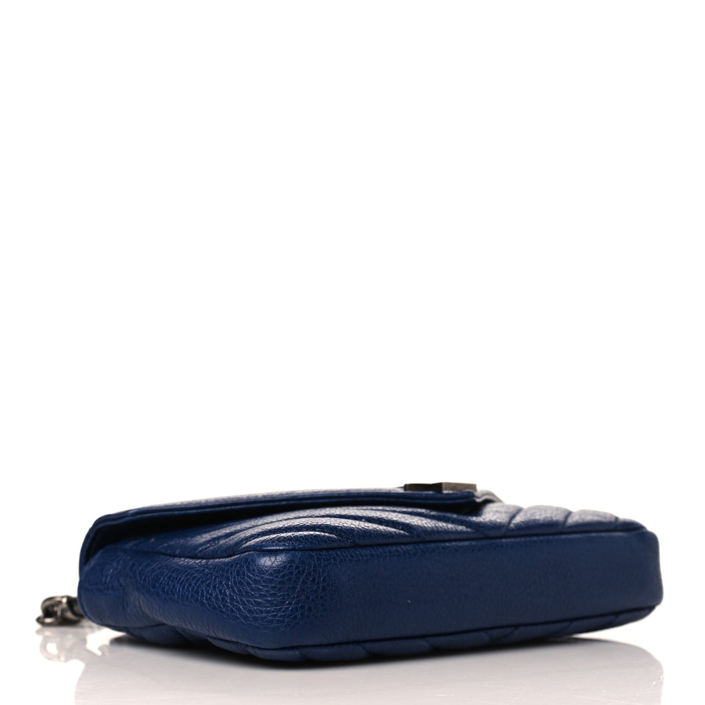 Sheepskin Matelasse Chevron Monogram College Chain Wallet Medium Blue