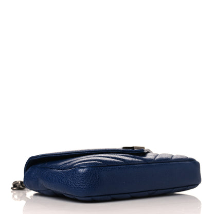 Saint Laurent Sheepskin Matelasse Chevron Monogram College Chain Wallet Medium Blue 4 of 11