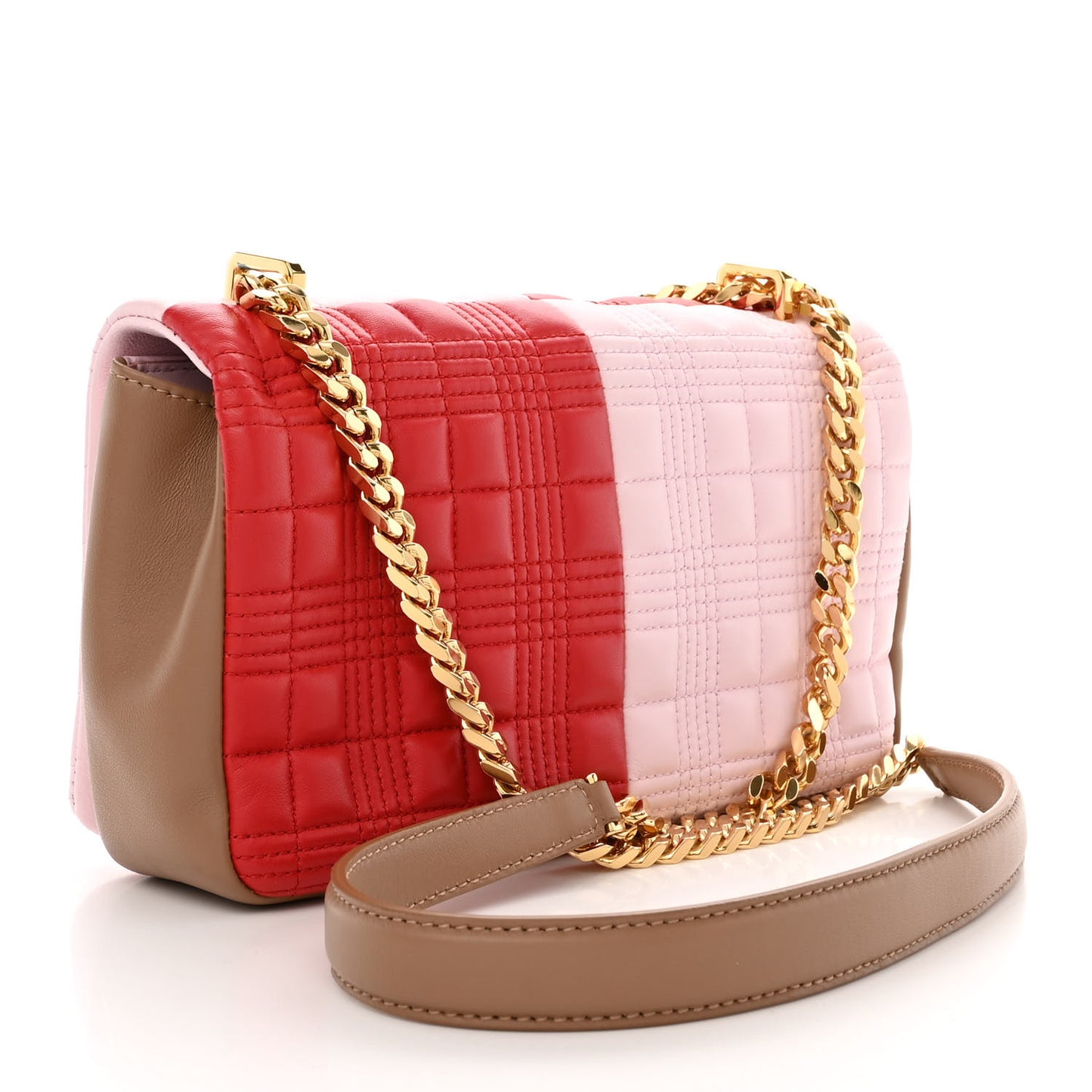 Lambskin Quilted Small Lola Bag Bright Red Pink Tan