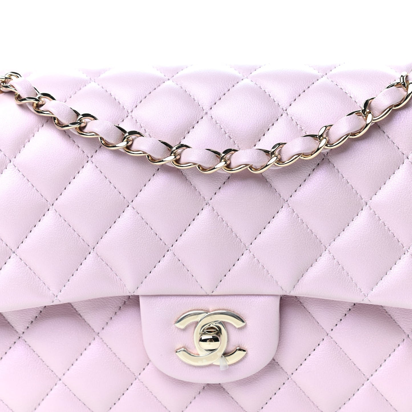 Iridescent Calfskin Quilted Medium Double Flap Light Pink