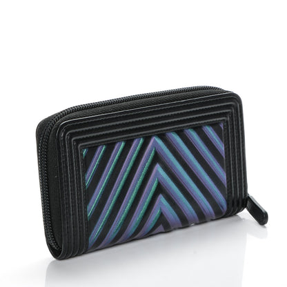 Chanel Calfskin Painted Chevron Embossed Small Boy Zip Wallet Black 3 of 8