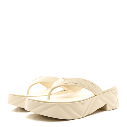 Gucci Rubber Chevron Logo Embossed Womens Thong Platform Sandals 37 White 3 of 11