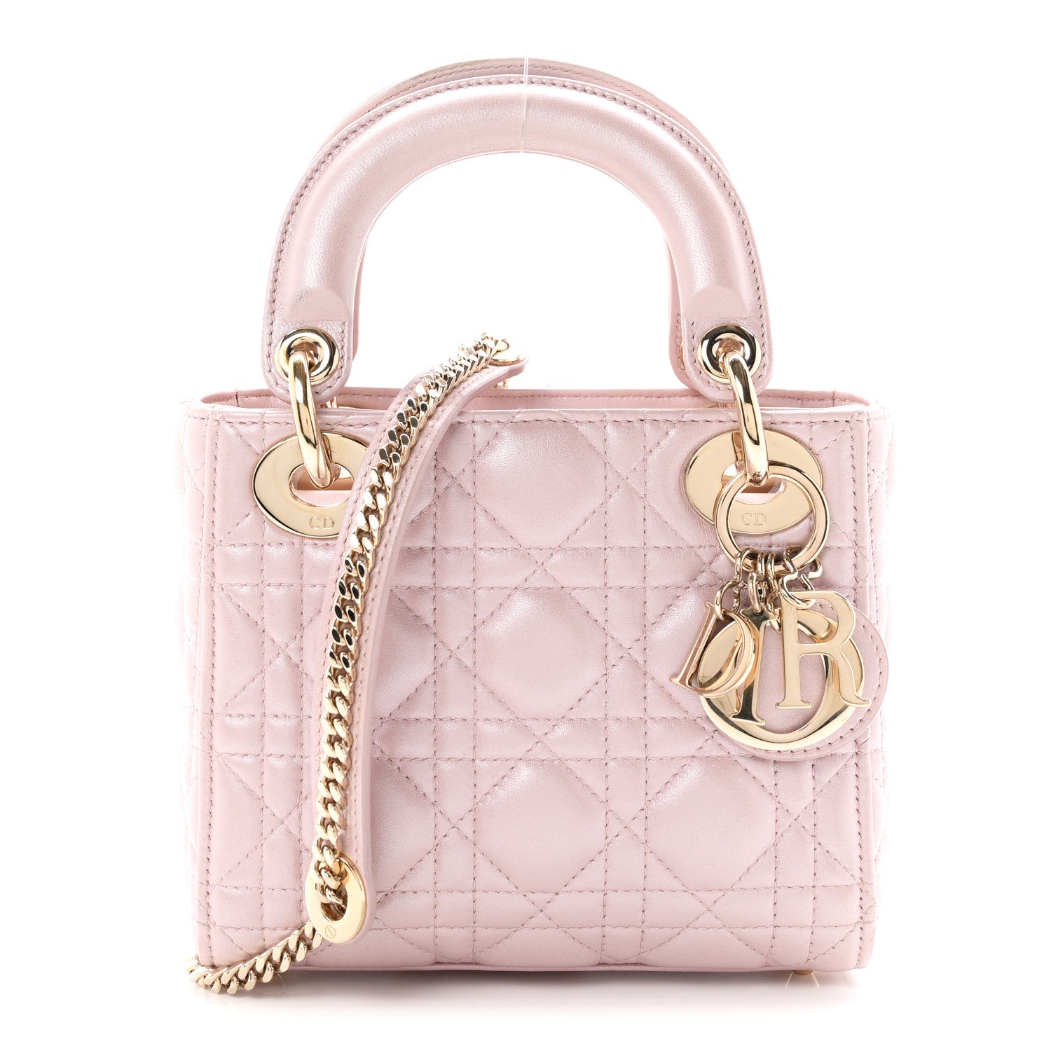 Christian Dior Metallic Lambskin Cannage Mini Lady Dior Lotus 1 of 12