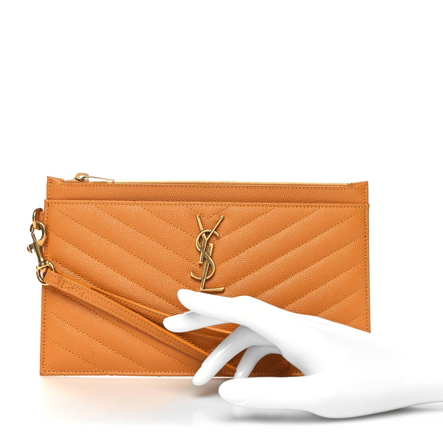 Saint Laurent Grain De Poudre Chevron Monogram Large Bill Pouch Senape Yellow 2 of 11