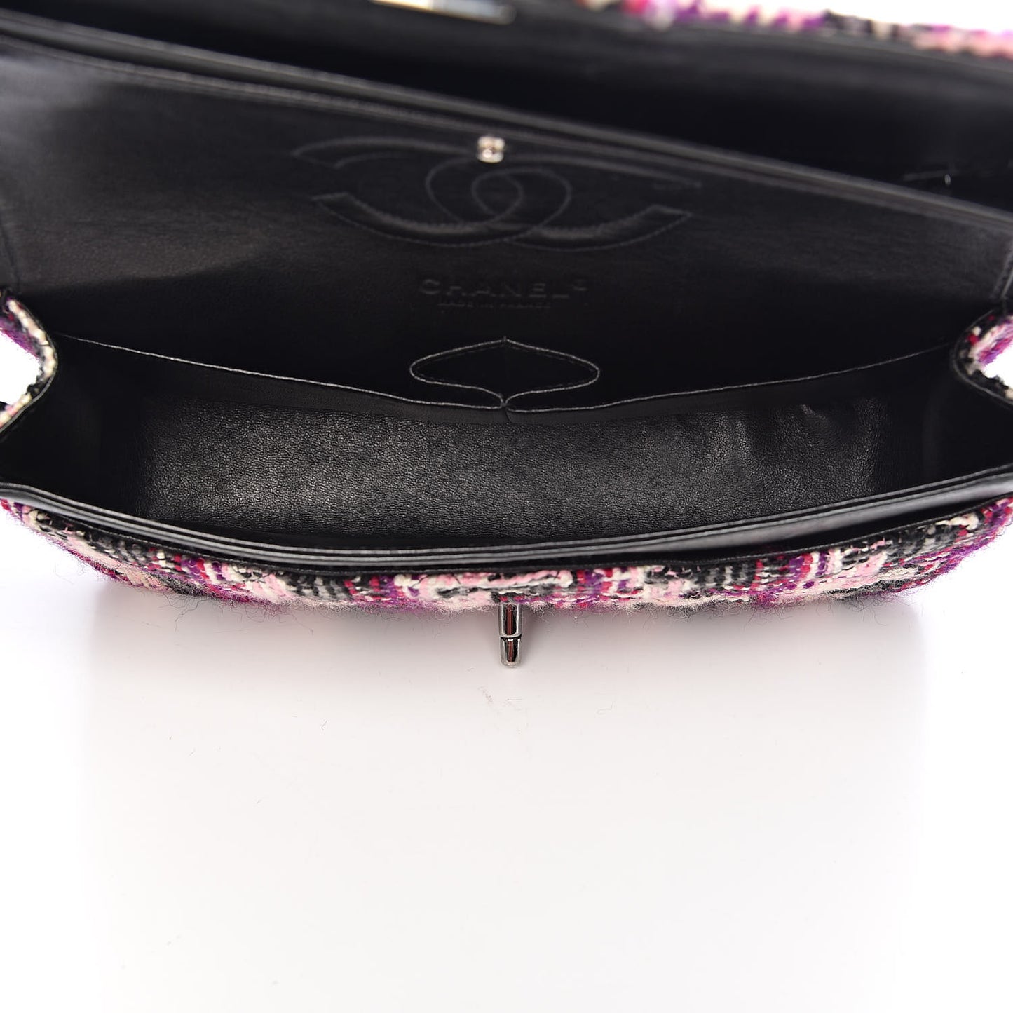Tweed Quilted Medium Double Flap Pink Black