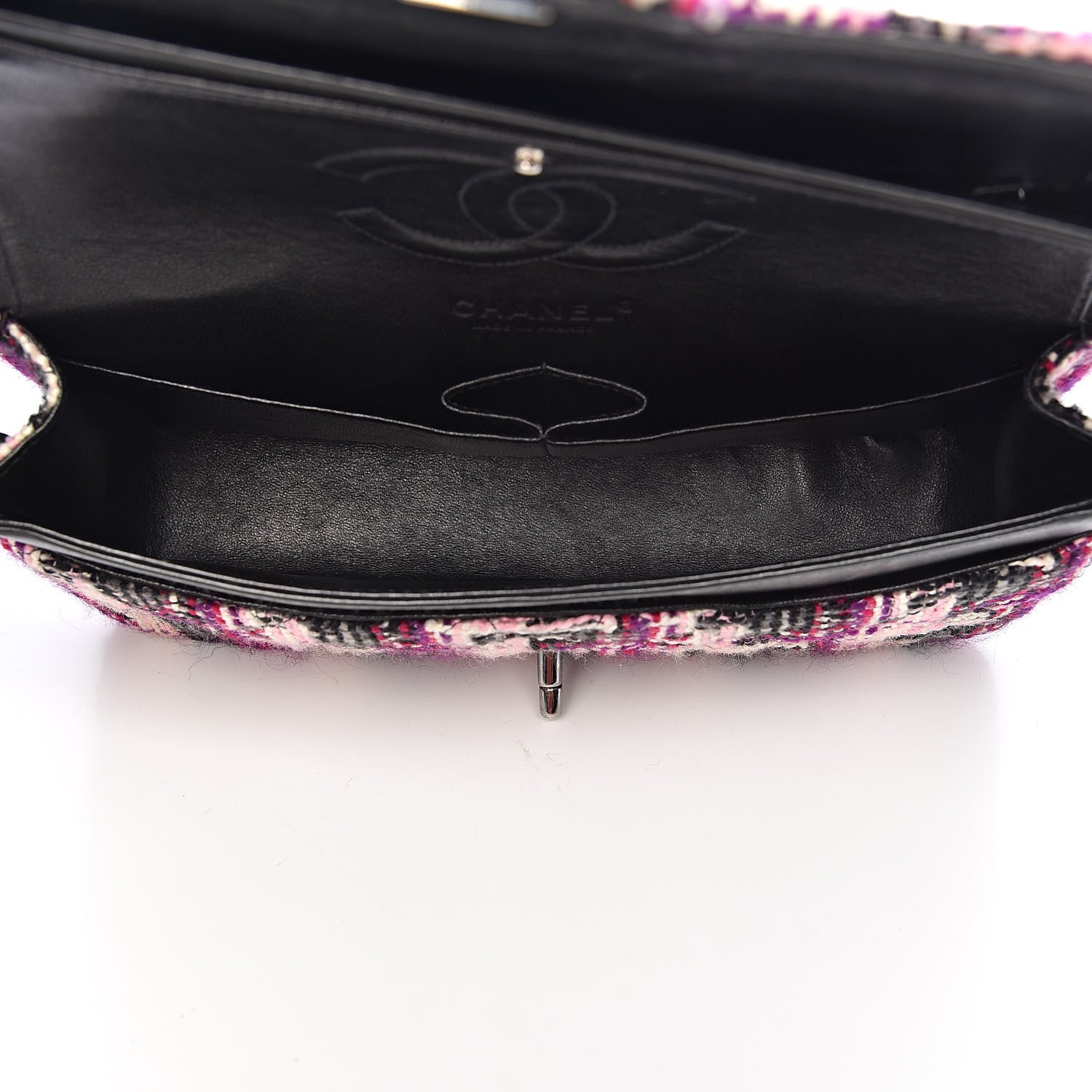 Chanel Tweed Quilted Medium Double Flap Pink Black 5 of 13