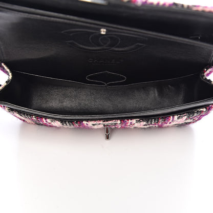 Chanel Tweed Quilted Medium Double Flap Pink Black 5 of 13