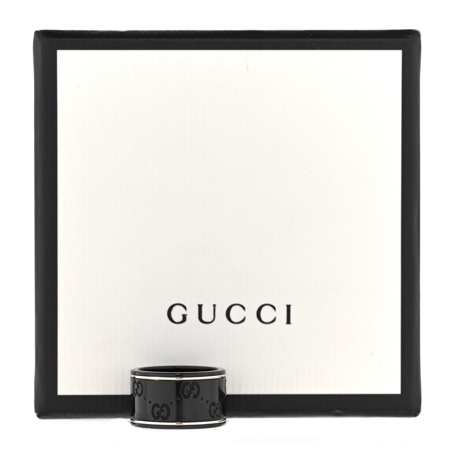 Gucci Black Synthetic Corundum 18K White Gold 12mm Icon Band Ring 53 6.25 6 of 6