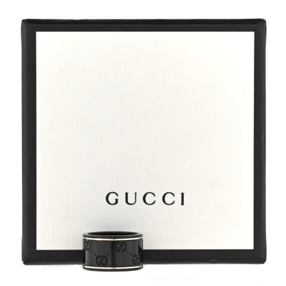 Gucci Black Synthetic Corundum 18K White Gold 12mm Icon Band Ring 53 6.25 6 of 6