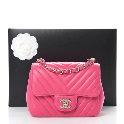 Chanel Lambskin Chevron Quilted Mini Square Flap Fuchsia 11 of 11
