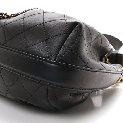 Chanel Calfskin Stitched Small Paris Rome Drawstring CC Bag Black 10 of 10